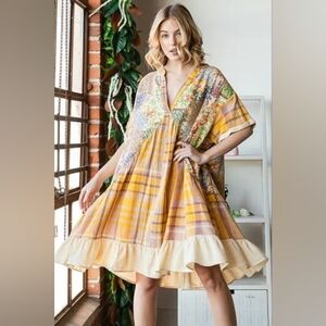Oli & Hali Plaid and Floral Patchwork Lagenlook Dress